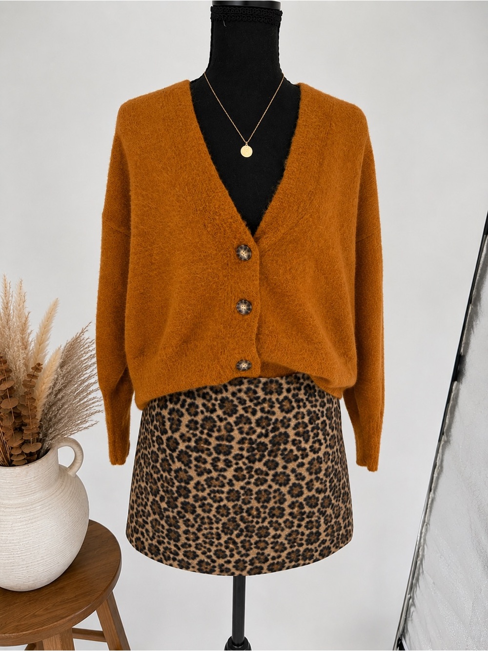 Cozy Women's Button-Up Rust cardigan turtle shell design buttons
